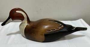 Señuelo de pato de madera tallada y pintada a mano vintage pintada cola del norte 16,5" - Imagen 1 de 6