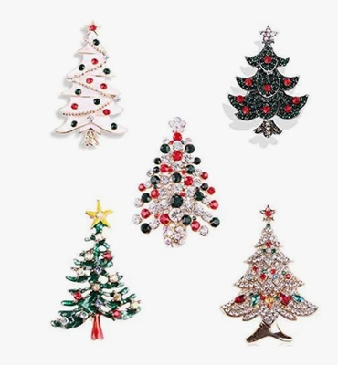 5 Pcs Vintage Crystal Christmas Tree Brooch Pin Jewelry Gift Accessories Woman - Image 1 of 4