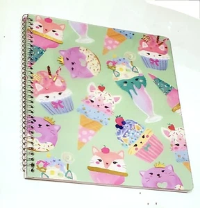 Notebook Cat Cupcake Ice Cream Spiral 80 Pages 8.5 x 10.5 Wide Ruled - Picture 1 of 4