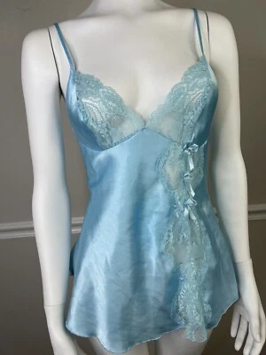 Lencería sexy vintage Fredricks of Hollywood azul encaje satinado lazos quimise M Foto 1 de 4