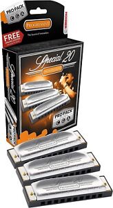 Hohner 3P560PBX Special 20 Pro 3 Pack Harmonicas Includes Keys of G,A, & C