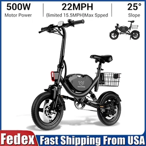 500W 14" Folding Ebike 36V Commuter Electric Bicycle Adult 330lbs UP TO 35 Miles - Picture 1 of 13