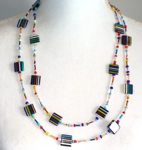 Collar Sobral Pop Art Quadradinhos Noche Rayas Cuentas 55" Largo Hecho por Artista - Imagen 1 de 5