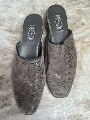 Zuecos salinos hechos a mano Bota Mules Negro Gris Peltre Rosas Cuero Talla Mujer’s 8.5 Foto 1 de 4