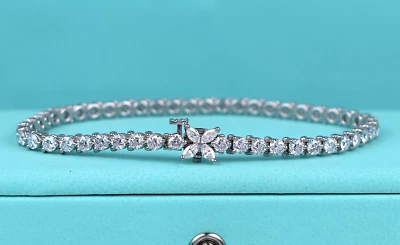 $34K Tiffany Co Victoria Platinum 4.49ct Marquise Round Diamond Tennis Bracelet - Image 1 of 4
