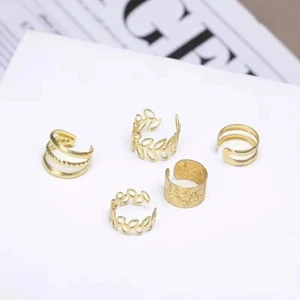 Set Of 5 Golden Ear Bone Clip Alloy Earrings Women Perfect Jewelry Gift - Picture 1 of 7