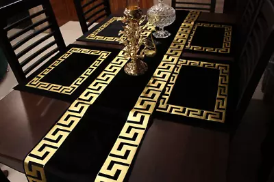 Special XMas Velvet Table Runner Greek 8pc Placemats Velvet-Gold/Silver key - Image 1 of 4
