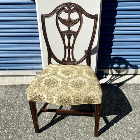 Antique Vintage Shield Back Hand Carved Side Chair Cover