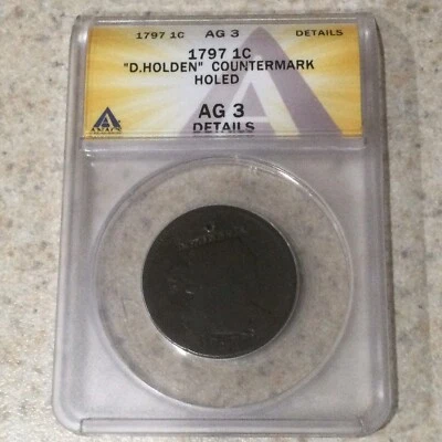 1797 Draped Bust Large Cent “D.HOLDEN” Countermark ANACS AG3  Details - Image 1 of 4