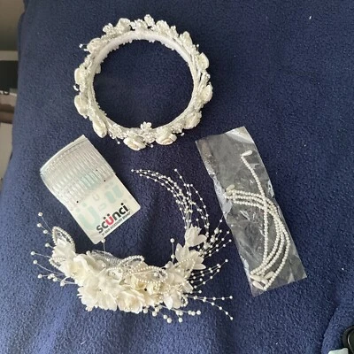 2 New Bridal Rose & Pearl Headpieces Plus Combs And Wired Pearl Strands - Image 1 of 4