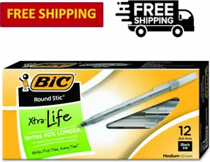 BIC Round Stic Xtra Life schwarzer Kugelschreiber mittlere Spitze (1,0 mm), 12 Stück - Bild 1 von 9