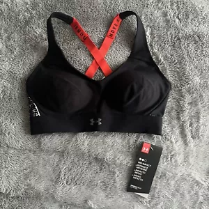 Under Armour Vanish Sports Bra Black Red Orange Print Size XS - Picture 1 of 5