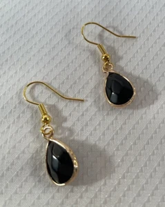Black Agate Gemstone Earrings Gold Dangle Surgical Jewelry High Quality 20% OFF - Picture 1 of 4