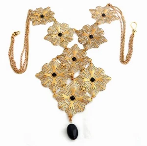 Massive Latz Halskette Messing filigran schwarz Strass Runway Statement Kreuz  - Bild 1 von 9