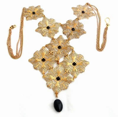 Collar babero masivo filigrana de latón negro estrás pasarela declaración cruz  Foto 1 de 4