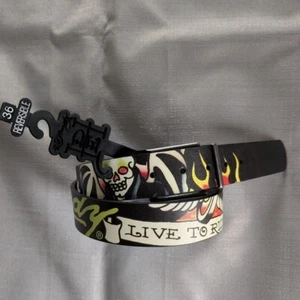 Cintura reversibile Ed Hardy Live to Ride design tatuaggio NUOVA! Uomo Taglia 36 - Foto 1 di 5