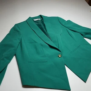 Tahari ASL Blazer Jacket Womens 16W Teal Green One Button Asymmetrical Stretch - Picture 1 of 16