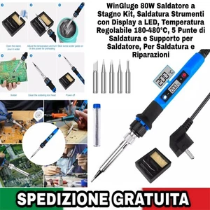 Kit Saldatura Display a LED Temperatura 180-480°C 5 Punte.Saldatore a Stagno 80W - Foto 1 di 15