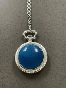 Neu Retro Silber Ton Blau Jade Cabochon Anhänger Kette Halskette - Bild 1 von 4