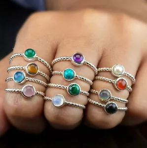 Anillo de burbujas redondo de piedras preciosas labradorita de plata esterlina 925 ónix negro - Imagen 1 de 36