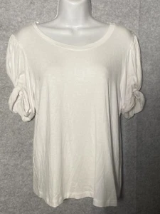 Yana K American Made Avery Top Womens Large White Twisted Puff SS Pullover NWT - Picture 1 of 17
