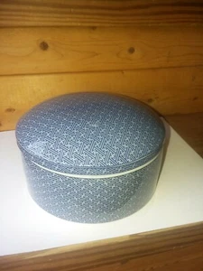 Vintage Fitz & Floyd Keramik Web Mosaik blau weiß Schüssel mit Deckel oder Schmuckschatulle Japan - Bild 1 von 12