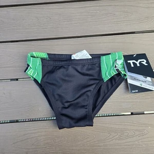 TYR DuraFast Elite Phoenix Destroyer Black/green Racer Boy Swim  Brief Sz 22 New - Picture 1 of 3