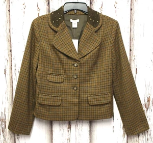 NWT Sundance Women 10P Blazer 100% Wool Jacket Pads Career Work Plaid Lining - Picture 1 of 7