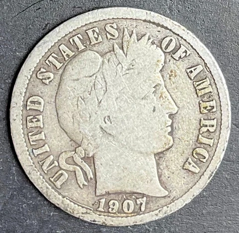 1907-S Barber Liberty Dime old San Francisco silver tough collection date L101 Cover