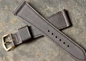 Correa de reloj vintage de cuero cosido marrón mate 22 mm años 50 hecha en Estados Unidos NOS - Imagen 1 de 4