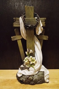 Easter Crosses Decoration with Lillies, Resin, 9.5" x 5" x 3" - Picture 1 of 5