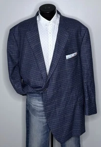 Peter Millar Wool Blue Windowpane Plaid Blazer Sport Coat Suit Jacket Mens 58R - Picture 1 of 19