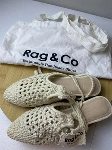 Rag & Co Shoes Womens Size 5 Beige Crochet Woven Flats Sustainable Handmade New - Picture 1 of 9