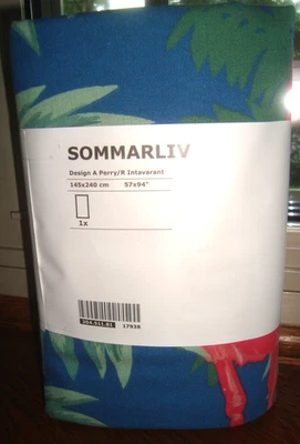 IKEA SOMMARLIV Tablecloth 57 x 94" Blue Cotton Green Pink Flamingos - NEW - Image 1 of 4