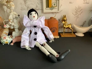OOAK Pierrot hand made button jointed fabric doll Signed 2017 , 19” tall - Picture 1 of 11