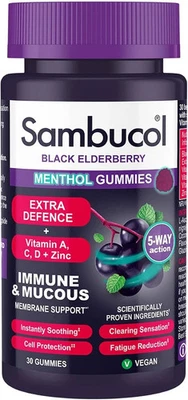 Sambucol Natural Black Elderberry Extra Defence Menthol Gummies |Vitamin A |...