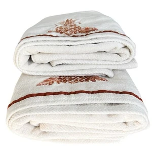Set of 2 Tommy Bahama Velour Bath Towels Ivory Orange Pineapple 48"x25" Classic - Picture 1 of 13