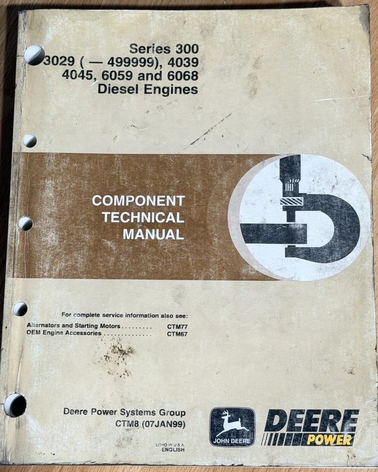 Manual de servicio técnico del motor John Deere 300 3029 4039 4045 6059 6068 - CTM8 Foto 1 de 1