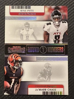 2021 Contenders KYLE PITTS JA'MARR CHASE Round 1 Numbers Silver /99 #RN-KPI - Image 1 of 2