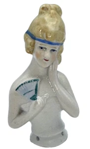 China Doll Porcelain Pin Cushion 3 1/2" Figurine Antique German 1920s - Picture 1 of 3