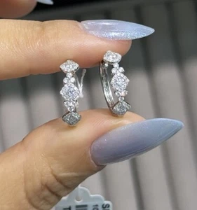 18k Solid White Gold Natural Diamond 0.62CT Hoop Earrings. - Picture 1 of 11