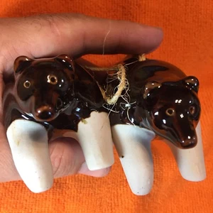 2er Set Natur Glasierter Ton Bär Christbaum Spielzeug Ornamente Silvester - Bild 1 von 12