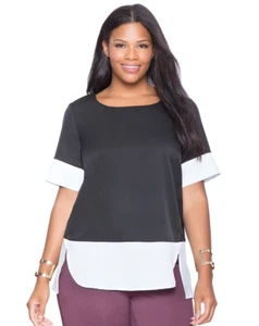 NEW! ELOQUII Top SIZE 14 Women’s Colorblock High/Low Hem Side Slits Black White - Picture 1 of 8
