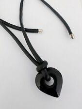 CHICO'S BLACK LEATHER CORD BLACK RESIN PENDANT ADJUSTABLE NECKLACE