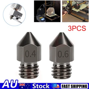 3Pcs MK8 Style Hardened Steel Nozzle 0.4mm 0.6mm for Creality CR-10 Ender 3 - Picture 1 of 11