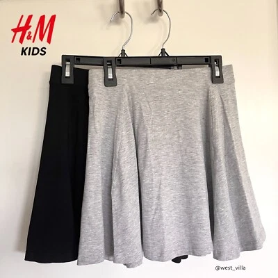 2 Jersey Skirts H&M Soft Cotton A-line Flared Black Gray Girls size 14Y - Image 1 of 4