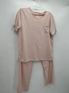 Flora Nikrooz Womens Pajama Set Pink Medium Round Neck Lace Accent Short Sleeves - Picture 1 of 11