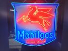 Original Mobilgas Porcelain Sign with Neon 72 IN W x 72 IN H