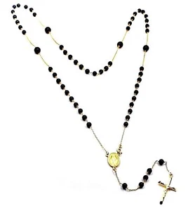 Collar Rosario de Oro Amarillo 18K, Esferas En Ónix Negro ,Medalla Y Cruz, 60 CM - Imagen 1 de 9
