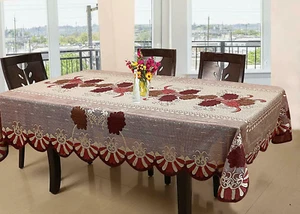 Floral Cotton Fabric 8 Seater Dining Table Cover - Red 60 x 90 inches - Picture 1 of 3